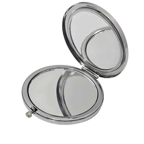 Silver Heavy Duty Metal Compact Double Sided Mirror Purse Travel Accessory New - Picture 4 of 5